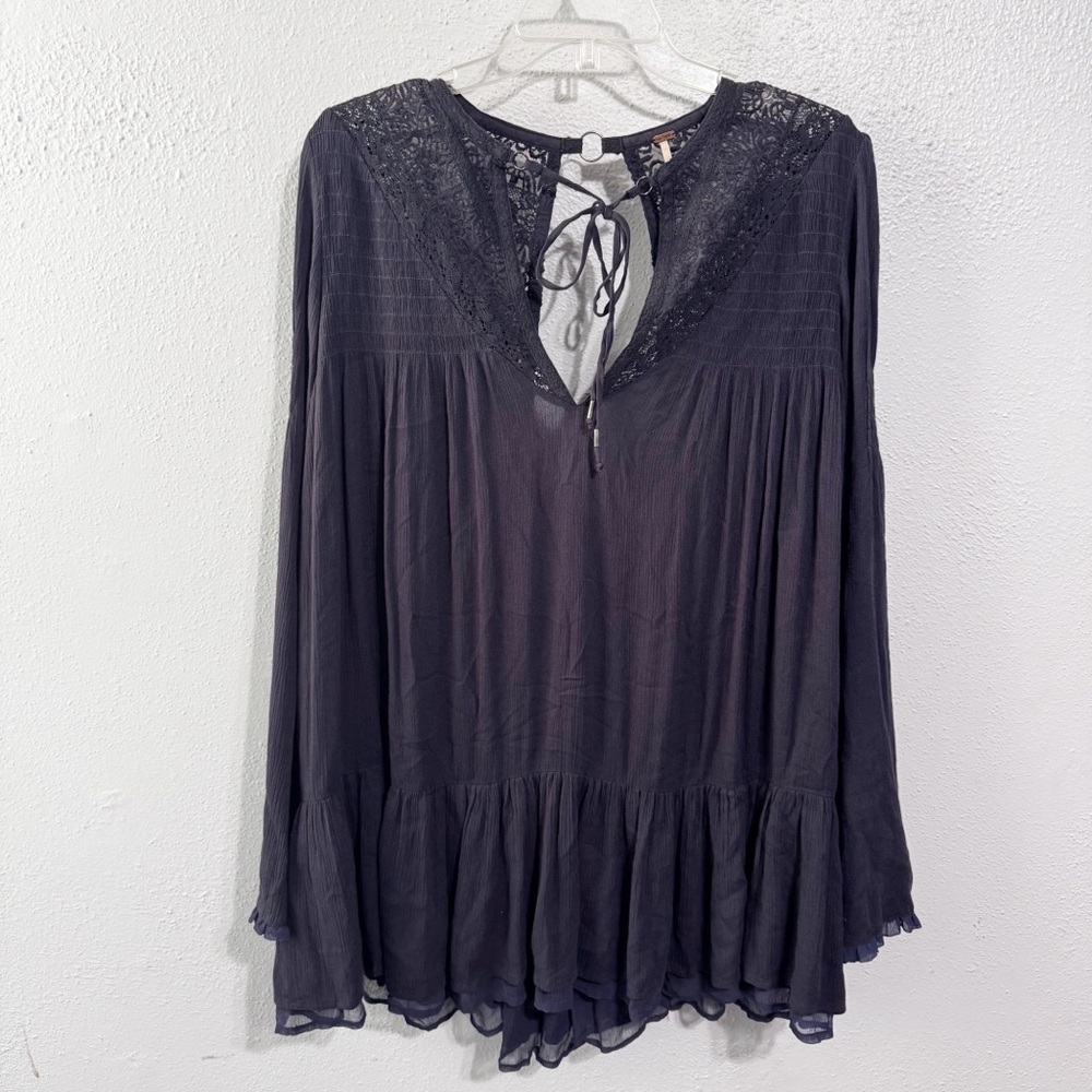 Free People Gray Ruffled Tie Front Mini Dress Small